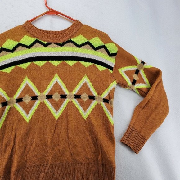 ULTRA FLIRT Sweater Women’s Long Sleeve Geometric Pattern Brown Small - Picture 4 of 10